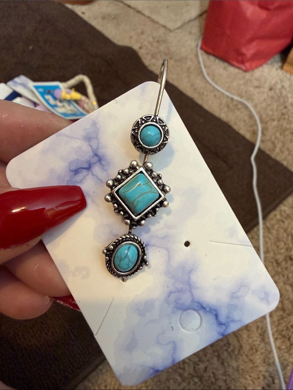 Turquoise Stone Drop Earrings - Silver Tone Womenβs Jewelry earcuff